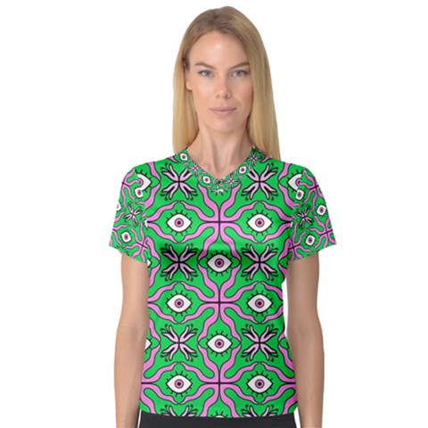 Abstract Illustration With Eyes V-neck Sport Mesh Tee by SychEva