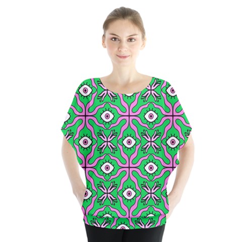 Abstract Illustration With Eyes Batwing Chiffon Blouse by SychEva