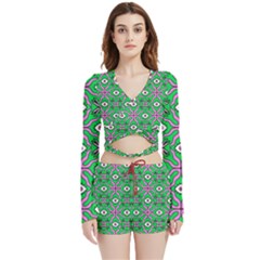 Abstract Illustration With Eyes Velvet Wrap Crop Top And Shorts Set by SychEva