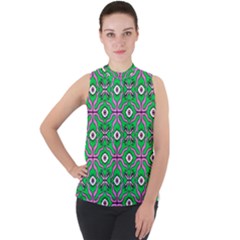 Abstract Illustration With Eyes Mock Neck Chiffon Sleeveless Top by SychEva