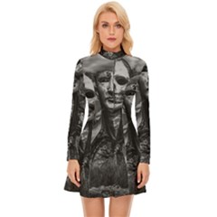 Bw Creepy Fantasy Scene Artwork Long Sleeve Velour Longline Dress by dflcprintsclothing