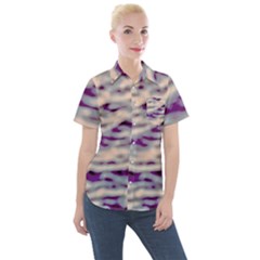 Orange  Waves Abstract Series No1 Women s Short Sleeve Pocket Shirt