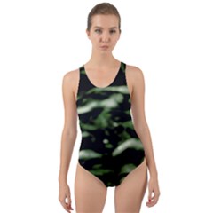 Green  Waves Abstract Series No5 Cut-out Back One Piece Swimsuit by DimitriosArt