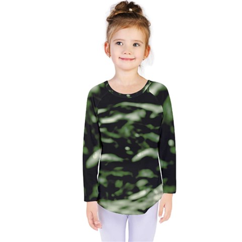 Green  Waves Abstract Series No5 Kids  Long Sleeve Tee by DimitriosArt