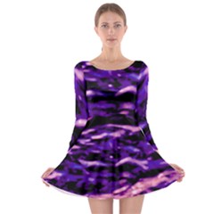 Purple  Waves Abstract Series No1 Long Sleeve Skater Dress by DimitriosArt