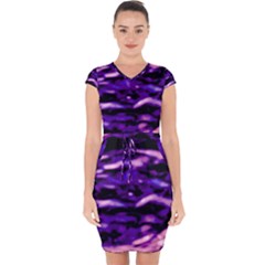 Purple  Waves Abstract Series No1 Capsleeve Drawstring Dress  by DimitriosArt