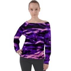 Purple  Waves Abstract Series No1 Off Shoulder Long Sleeve Velour Top by DimitriosArt
