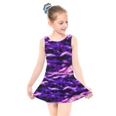 Purple  Waves Abstract Series No1 Kids  Skater Dress Swimsuit by DimitriosArt