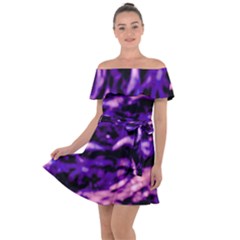 Purple  Waves Abstract Series No1 Off Shoulder Velour Dress by DimitriosArt