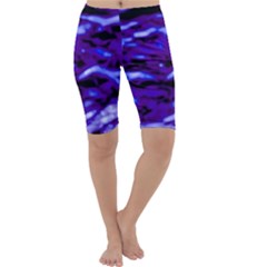 Purple  Waves Abstract Series No2 Cropped Leggings  by DimitriosArt