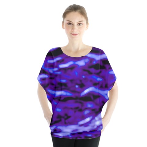 Purple  Waves Abstract Series No2 Batwing Chiffon Blouse by DimitriosArt