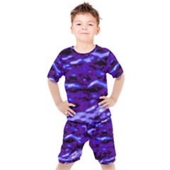 Purple  Waves Abstract Series No2 Kids  Tee And Shorts Set by DimitriosArt