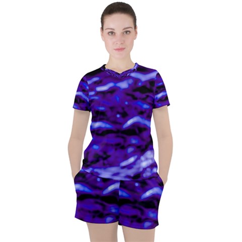 Purple  Waves Abstract Series No2 Women s Tee And Shorts Set by DimitriosArt