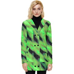 Green  Waves Abstract Series No7 Button Up Hooded Coat  by DimitriosArt