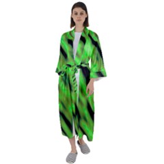 Green  Waves Abstract Series No7 Maxi Satin Kimono