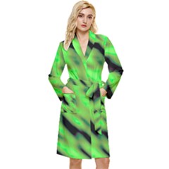 Green  Waves Abstract Series No7 Long Sleeve Velour Robe by DimitriosArt