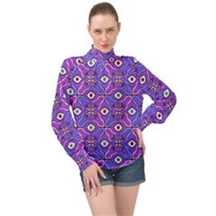 Abstract Illustration With Eyes High Neck Long Sleeve Chiffon Top by SychEva