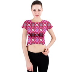 Abstract Illustration With Eyes Crew Neck Crop Top by SychEva