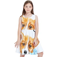 Welsh Corgi Pembrock With A Blue Bow Kids  Skater Dress by ladynatali