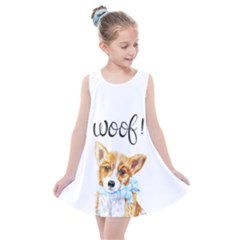 Welsh Corgi Pembrock with a blue bow Kids  Summer Dress