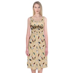 Festive Champagne Midi Sleeveless Dress by SychEva