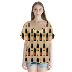 Champagne For The Holiday V-neck Flutter Sleeve Top by SychEva