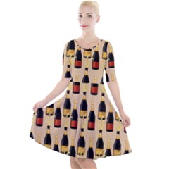 Champagne For The Holiday Quarter Sleeve A-line Dress by SychEva