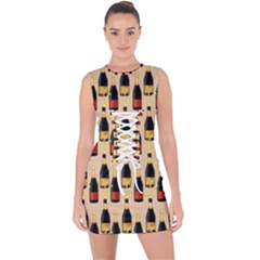 Champagne For The Holiday Lace Up Front Bodycon Dress by SychEva