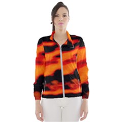 Red  Waves Abstract Series No13 Women s Windbreaker by DimitriosArt