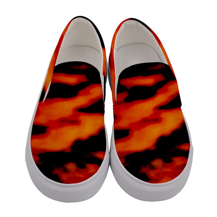 Red  Waves Abstract Series No13 Women s Canvas Slip Ons