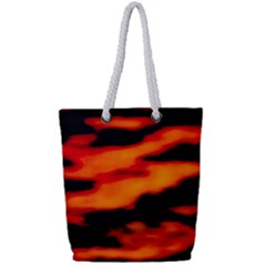 Red  Waves Abstract Series No13 Full Print Rope Handle Tote (small)