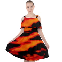 Red  Waves Abstract Series No13 Cut Out Shoulders Chiffon Dress by DimitriosArt