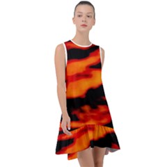 Red  Waves Abstract Series No13 Frill Swing Dress by DimitriosArt