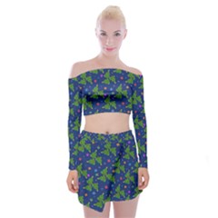 Christmas Trees Off Shoulder Top With Mini Skirt Set by SychEva