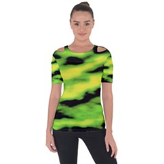 Green  Waves Abstract Series No12 Shoulder Cut Out Short Sleeve Top by DimitriosArt