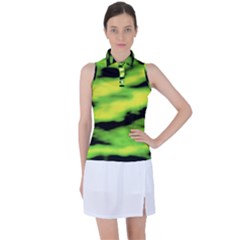 Green  Waves Abstract Series No12 Women s Sleeveless Polo Tee by DimitriosArt