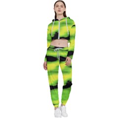 Green  Waves Abstract Series No12 Cropped Zip Up Lounge Set by DimitriosArt