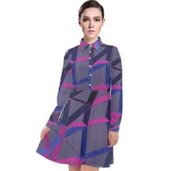 3d Lovely Geo Lines Long Sleeve Chiffon Shirt Dress