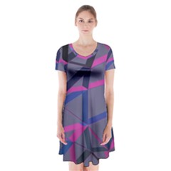 3d Lovely Geo Lines Short Sleeve V-neck Flare Dress by Uniqued