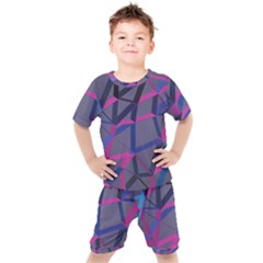 3d Lovely Geo Lines Kids  Tee and Shorts Set