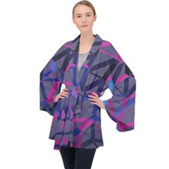 3d Lovely Geo Lines Long Sleeve Velvet Kimono 