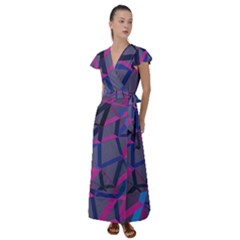 3d Lovely Geo Lines Flutter Sleeve Maxi Dress by Uniqued
