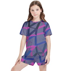 3d Lovely Geo Lines Kids  Tee And Sports Shorts Set