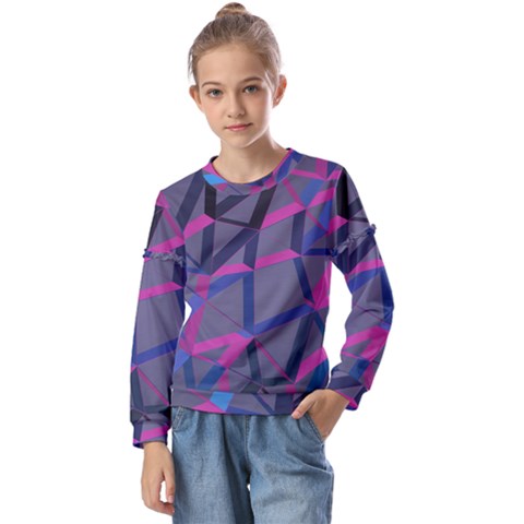 3d Lovely Geo Lines Kids  Long Sleeve Tee With Frill  by Uniqued