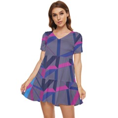 3d Lovely Geo Lines Tiered Short Sleeve Mini Dress