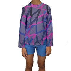 3d Lovely Geo Lines Kids  Long Sleeve Swimwear