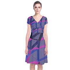 3d Lovely Geo Lines Short Sleeve Front Wrap Dress by Uniqued