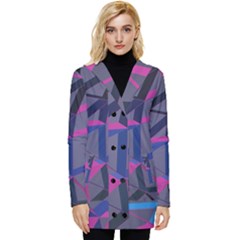 3d Lovely Geo Lines Button Up Hooded Coat  by Uniqued