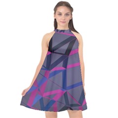 3d Lovely Geo Lines Halter Neckline Chiffon Dress 