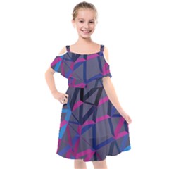 3d Lovely Geo Lines Kids  Cut Out Shoulders Chiffon Dress